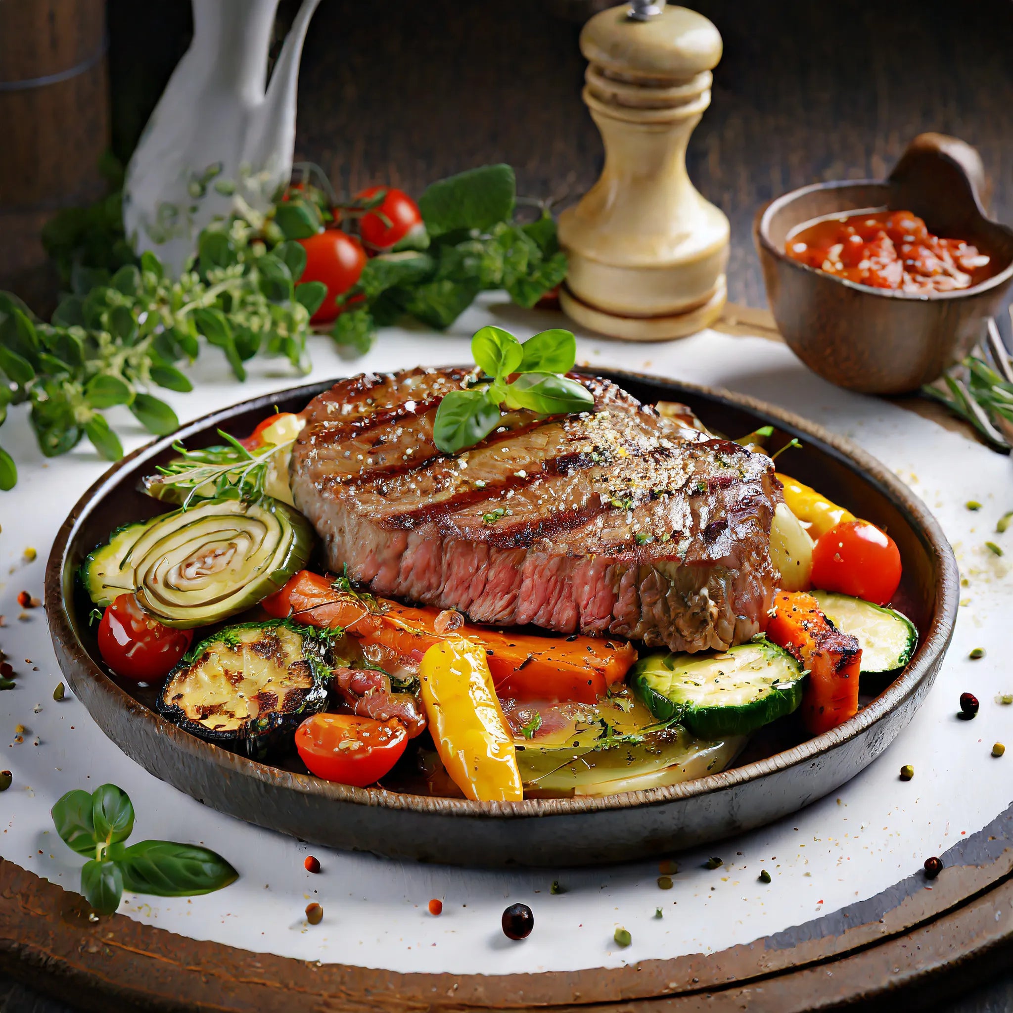 Porterhousesteak mit Sommergemüse