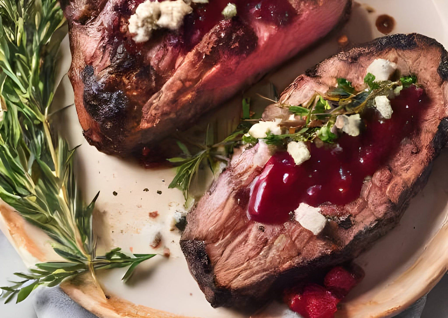 Chateaubriand-Steak mit Gorgonzola und Preiselbeeren